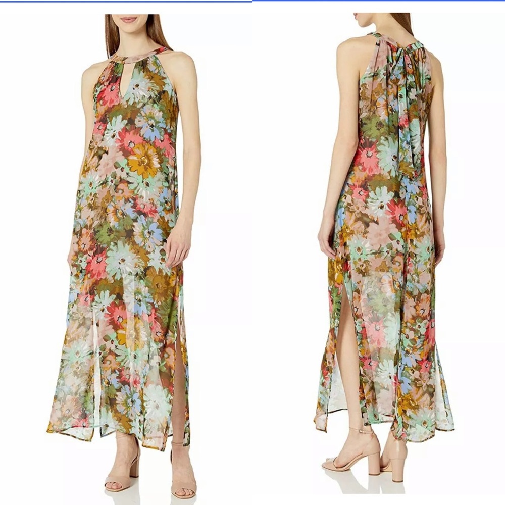 Taylor Floral Tie Neck dressy Summer Maxi Dress